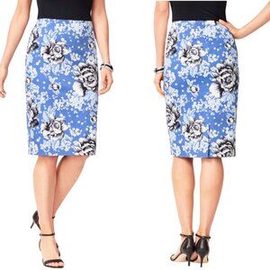 Talbots Rose Pencil Skirt Women’s Size 10 Blue, Black & White Lined Knee Length